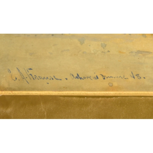 212 - Emil Axel Krause (1871-1945) Danish, A beach scene with two figures, moored boats and sailing boats ... 