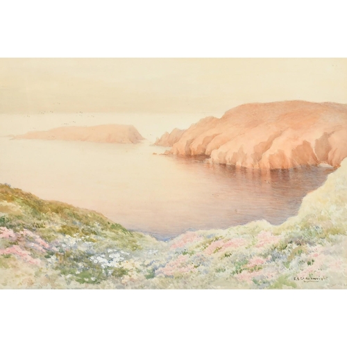 213 - Ethel Sophia Cheeswright (1874-1977) British, A coastal scene with wildflowers, watercolour, signed,... 