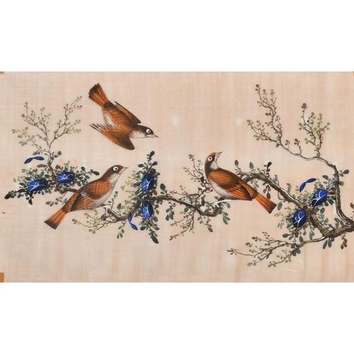 218 - Chinese School, A still life of a pink roses and a butterfly, watercolour, 7.75