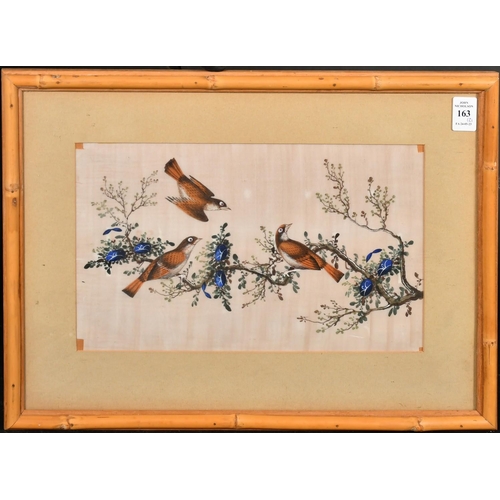 218 - Chinese School, A still life of a pink roses and a butterfly, watercolour, 7.75