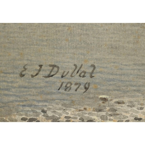 219 - Edward .J. Duval (1838-1923) British, Cattle watering at the edge of a loch with mountains beyond, w... 