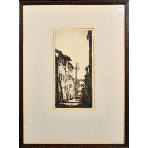 22 - William Douglas Macleod (1892-1963), 'Palace Tower, Siena', etching, signed in pencil, 10.5