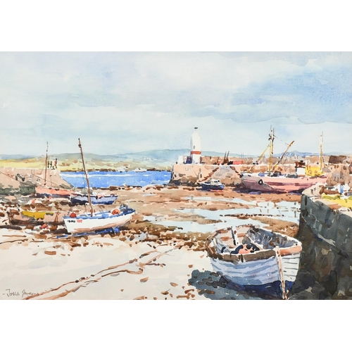 220 - Josiah Sturgeon (1919-1999) British, Boats in a walled harbour at low tide, watercolour, signed, Bes... 
