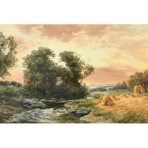 222 - John Hamilton Glass (1890-1925) Scottish, A landscape view of figures gathering in the hay near to a... 