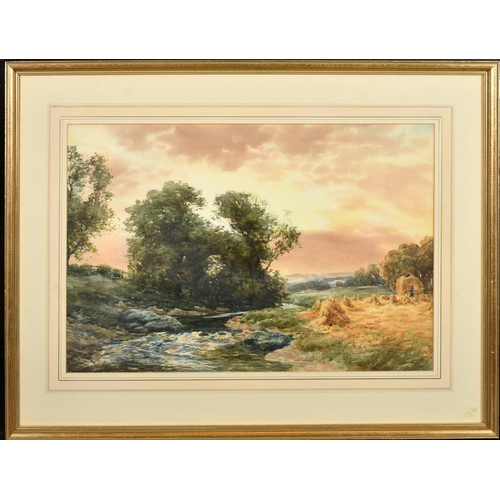 222 - John Hamilton Glass (1890-1925) Scottish, A landscape view of figures gathering in the hay near to a... 