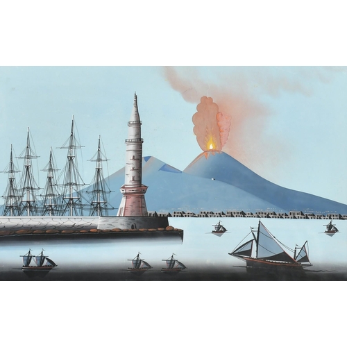 224 - Neapolitan School, A pair, Vesuvius from the harbour, gouache, both inscribed, each 15.25