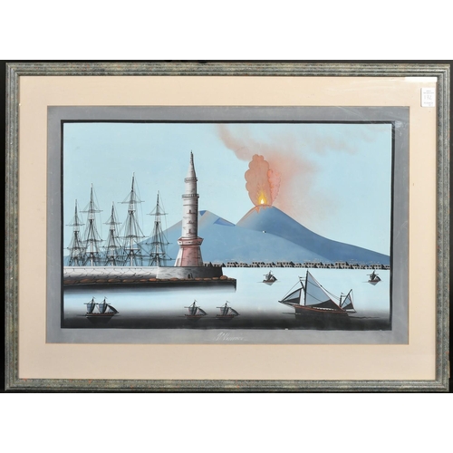 224 - Neapolitan School, A pair, Vesuvius from the harbour, gouache, both inscribed, each 15.25