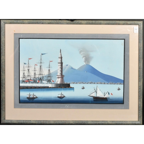 224 - Neapolitan School, A pair, Vesuvius from the harbour, gouache, both inscribed, each 15.25