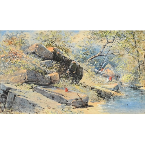 225 - George James Knox (1884-1897) British, A pair of river landscapes with large stone rocks and boulder... 