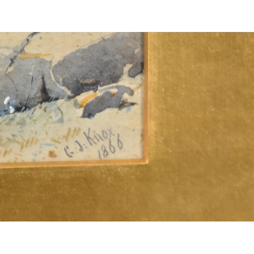 225 - George James Knox (1884-1897) British, A pair of river landscapes with large stone rocks and boulder... 