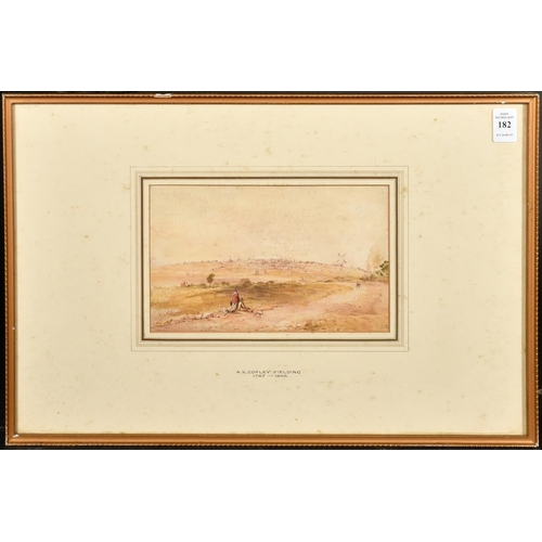 228 - Attributed to A.V. Copley Fielding (1787-1855) British, Figures resting on a track with a dog before... 