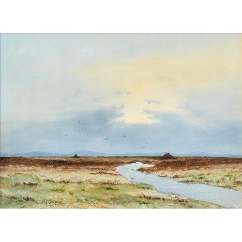 229 - W.F. Cooper, Crofters cottage near a river with mountains in the distance, along with another landsc... 