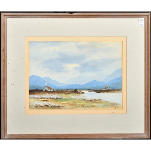 229 - W.F. Cooper, Crofters cottage near a river with mountains in the distance, along with another landsc... 