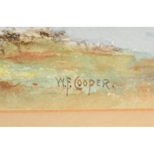 229 - W.F. Cooper, Crofters cottage near a river with mountains in the distance, along with another landsc... 