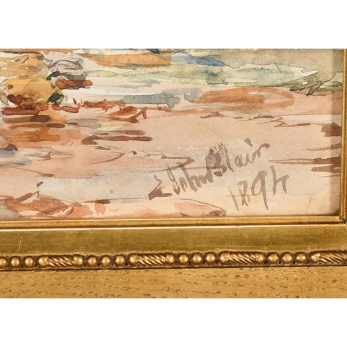 231 - John Blair (fl.1885-1888), A rugged coastal scene with two children playing with toy boats, watercol... 