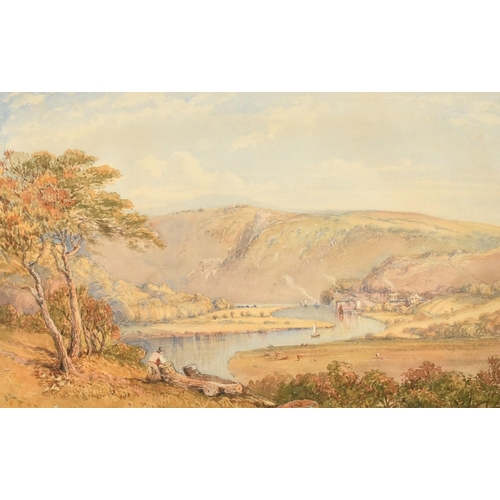 234 - Philip Mitchell (1814-1896), British, An extensive landscape with a figure by a tree trunk, a windin... 