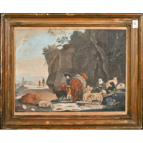 235 - G. Schaffner, Circa 1792, a pair of pastoral scenes of figures with livestock, watercolour and gouac... 