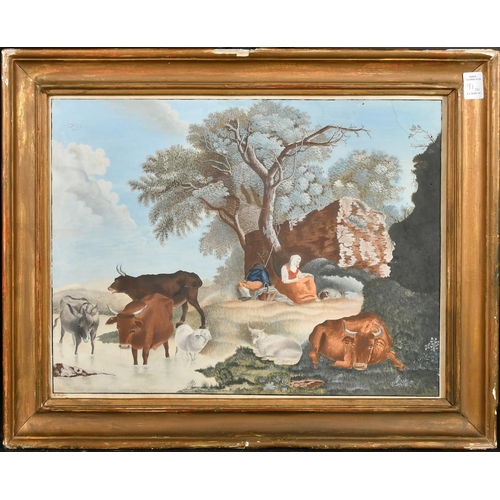 235 - G. Schaffner, Circa 1792, a pair of pastoral scenes of figures with livestock, watercolour and gouac... 