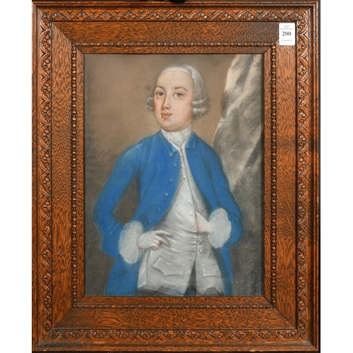 237 - 18th Century,  A three quarter length portrait of a gentleman wearing a blue coat, pastel, 13.25