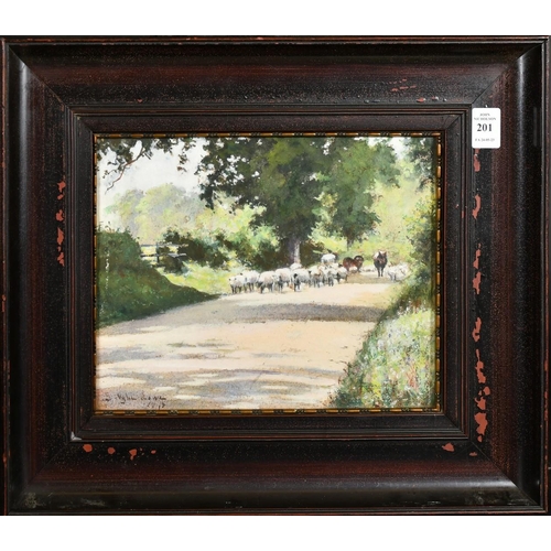 238 - Isabella Wylie Lowe, Sheep on a country lane, watercolour, signed and dated 1915, 8.25