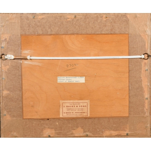 240 - Follower of Edward Lear, Buildings by a bridge in a valley with a large prominent building in the di... 