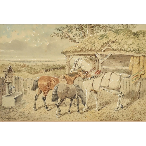 248 - J. F. Herring Jnr (1815-1907), British, A group of four horses, three wearing yokes and one with a s... 