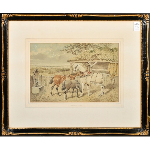 248 - J. F. Herring Jnr (1815-1907), British, A group of four horses, three wearing yokes and one with a s... 