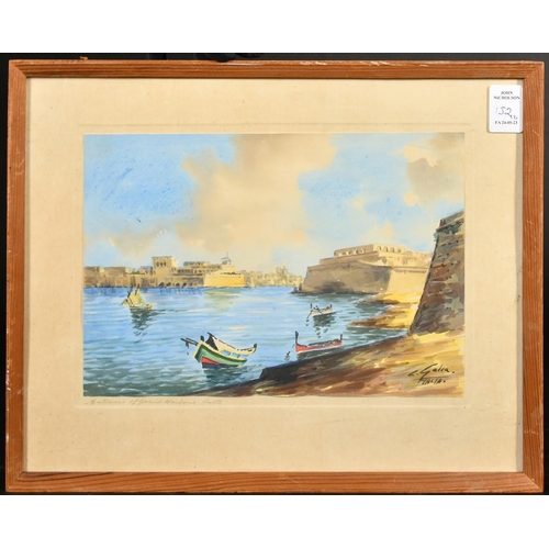 250 - Carmelo Galea (b.1949) Maltese, 'Entrance to the Grand harbour, Malta' and 'Mdina Cathedral, Malta',... 