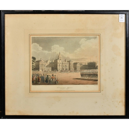 31 - Pugin and Rowlandson, Early 19th Century, 'Mounting Guard, St. James's Park', hand coloured aquatint... 