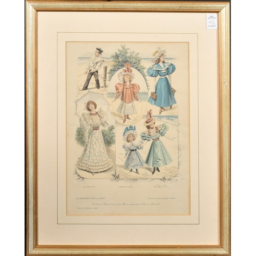 34 - A group of three late 19th Century Paris fashion colour prints, one 12.5