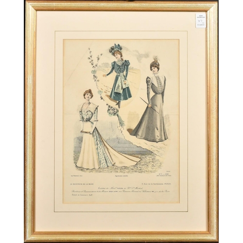 34 - A group of three late 19th Century Paris fashion colour prints, one 12.5