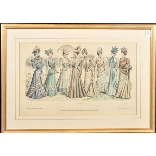 34 - A group of three late 19th Century Paris fashion colour prints, one 12.5