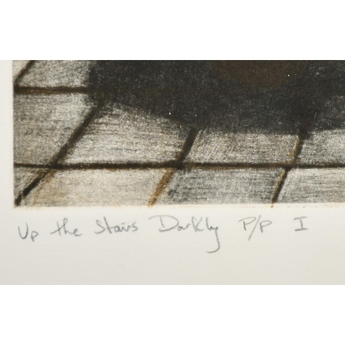 36 - Peter Kosowicz, 'Up the stairs Darkly',  coloured aquatint, inscribed in pencil and annotated P/P I ... 