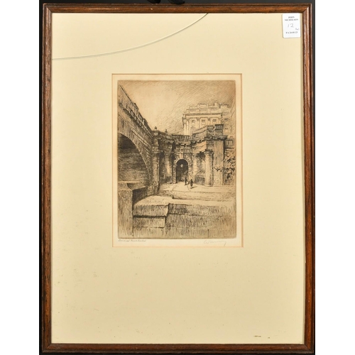 43 - A collection of four engravings, including a pair by the same hand of 'Somerset House' and 'Blackfri... 