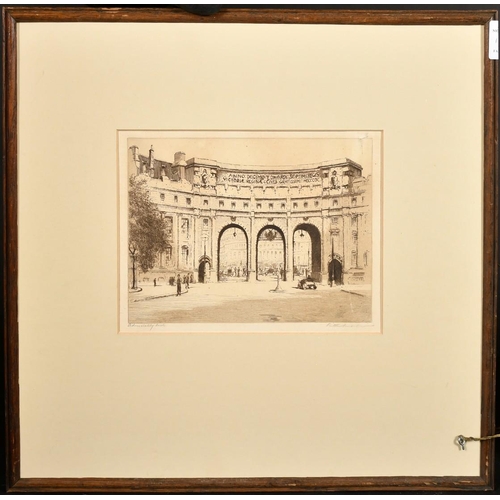 43 - A collection of four engravings, including a pair by the same hand of 'Somerset House' and 'Blackfri... 