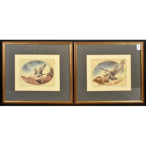 48 - 20th Century, a group of six prints relating to birds of prey, each signed and inscribed in pencil, ... 