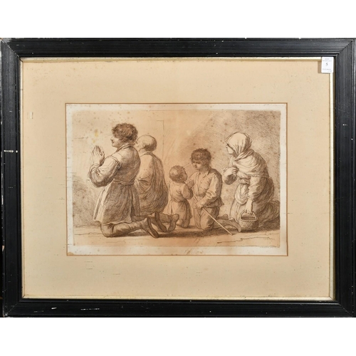 5 - Bartolozzi after Barbieri, an engraving of a praying family, plate size 11