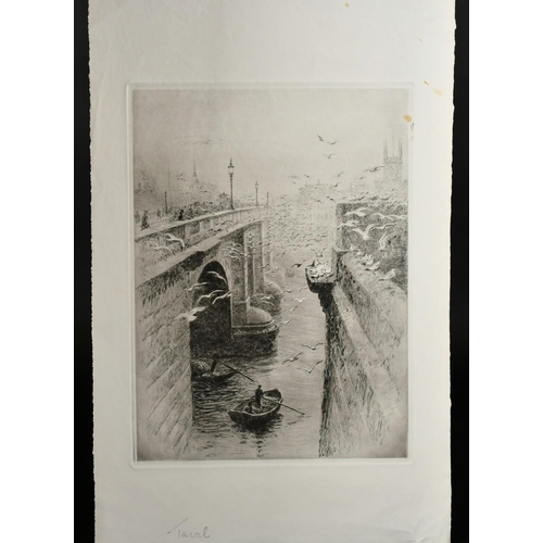 56 - William Lionel Wyllie (1851-1931), Waterloo Bridge, etching, signed in pencil, plate size 7.5