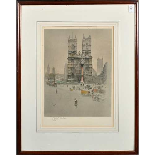 58 - Cecil Aldin, 'Westminster Abbey' and 'St Paul's', two pencil signed colour prints, plate size 15.75