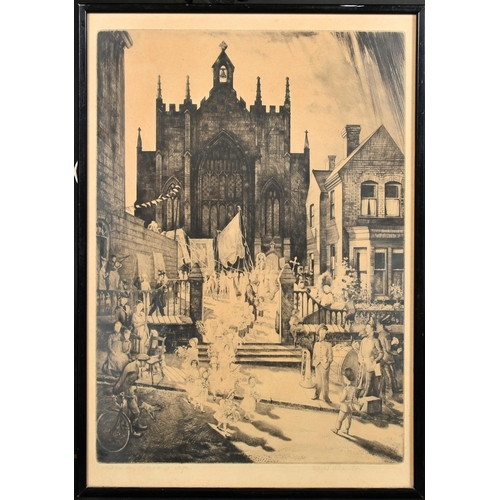 6 - George Worsley Adamson (1913-2005), 'Whit Sunday, St Mary's Wigan', etching, signed and inscribed, p... 