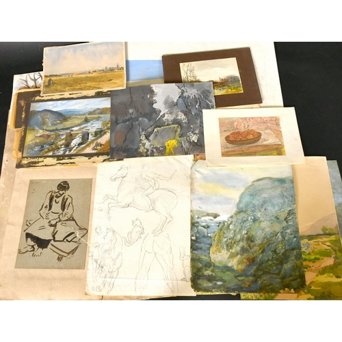 60 - A Folio of mostly 20th Century watercolours and sketches, (q).