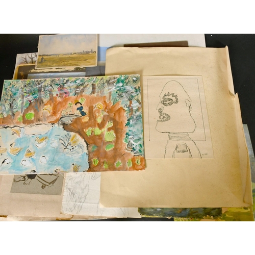 60 - A Folio of mostly 20th Century watercolours and sketches, (q).