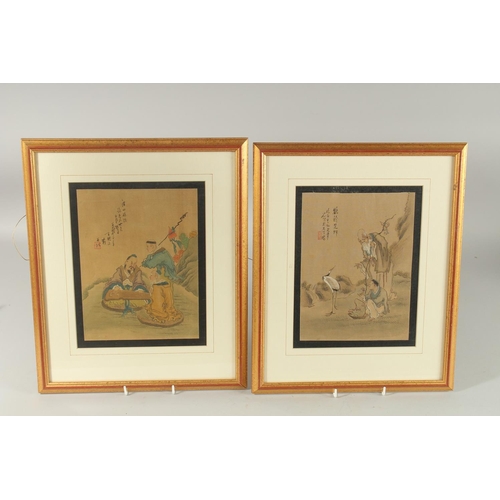 10 - A PAIR OF CHINESE PAINTINGS ON SILK, each inscribed upper left with red seal mark, framed and glazed... 