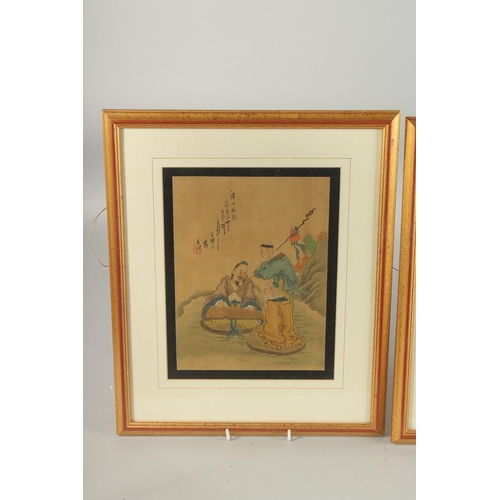 10 - A PAIR OF CHINESE PAINTINGS ON SILK, each inscribed upper left with red seal mark, framed and glazed... 