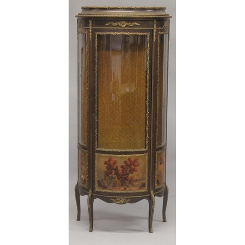 1029 - A VERNIS MARTIN VITRINE with three quarter panel doors on curving legs. 5ft 9ins high, 2ft 4ins wide... 