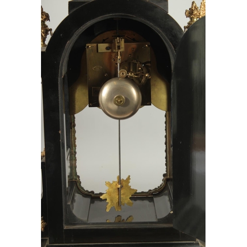 1146 - A GOOD 19TH CENTURY FRENCH BOULLE BRACKET CLOCK, the face with blue and white Roman numerals, brass ... 