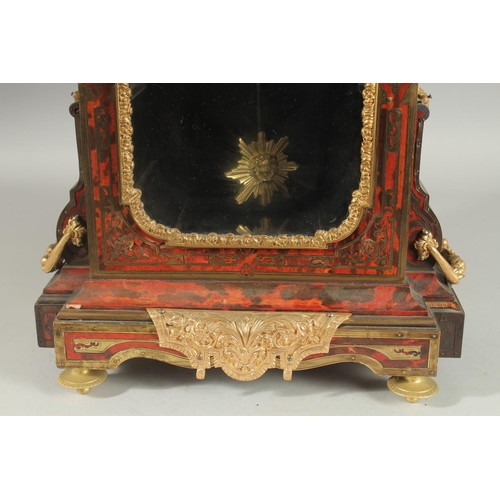 1146 - A GOOD 19TH CENTURY FRENCH BOULLE BRACKET CLOCK, the face with blue and white Roman numerals, brass ... 