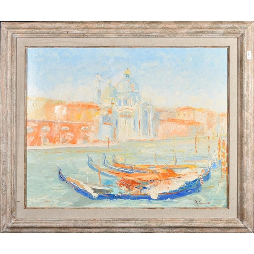 1 - 20th Century Italian School, a view of gondolas on a Venetian Canal, oil on canvas, indistinctly sig... 