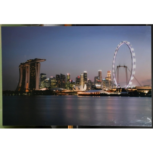 100 - A panoramic view of Singapore Harbour at night, print on plexiglass, 39.5