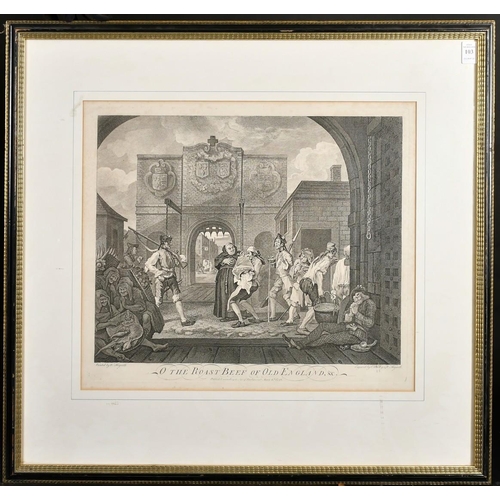 103 - An engraving after Hogarth, 'The roast beef of old England', 15